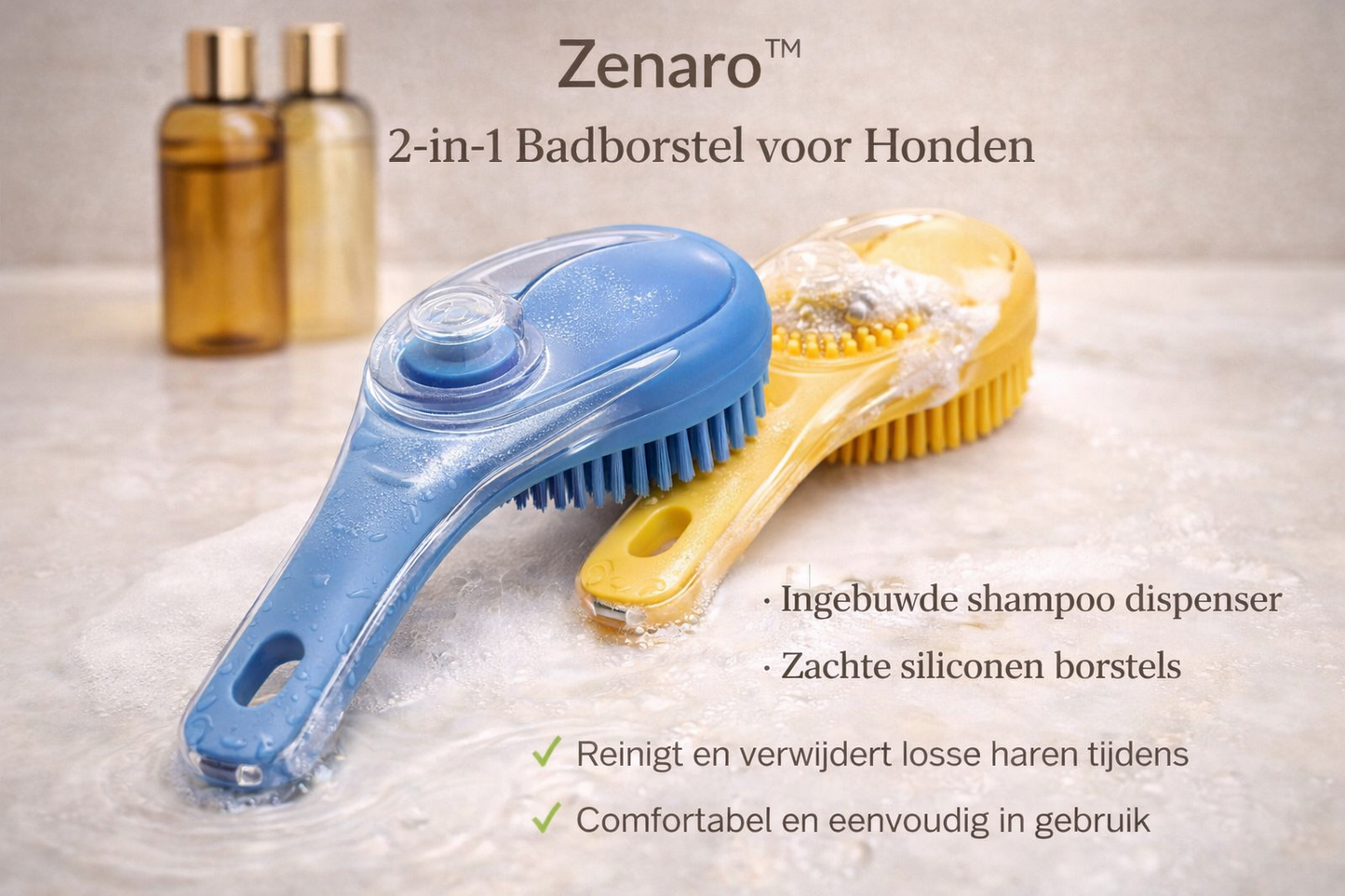 Zenaro™ 2-in-1 Dog Bath Brush – Shampoo & Massage in One