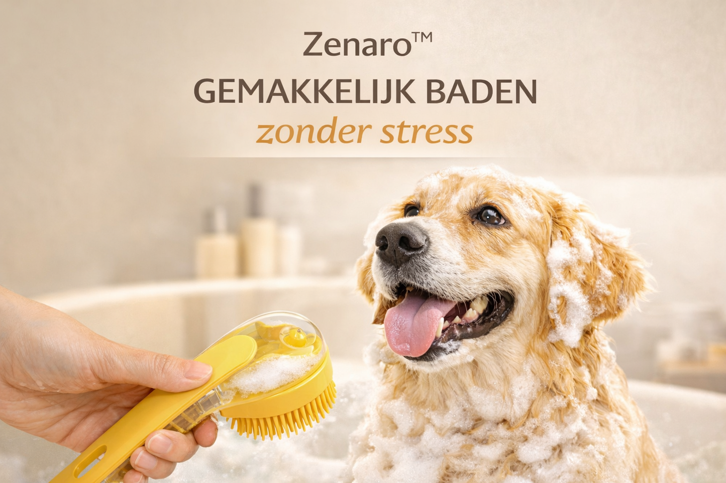 Zenaro™ 2-in-1 Dog Bath Brush – Shampoo & Massage in One
